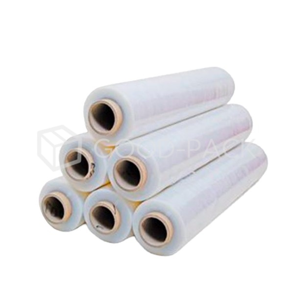 Стрейч-пленка прозрачная, вес нетто 1,5 кг, 500мм, 20 мкм, первичная (первый сорт), растяжение 300%